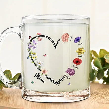 Mom Grandma Sweetheart Birth Month Flower - Personalized Glass Mug