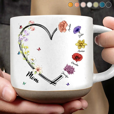 Mom Grandma Sweetheart Birth Month Flower - Personalized Pottery Mug