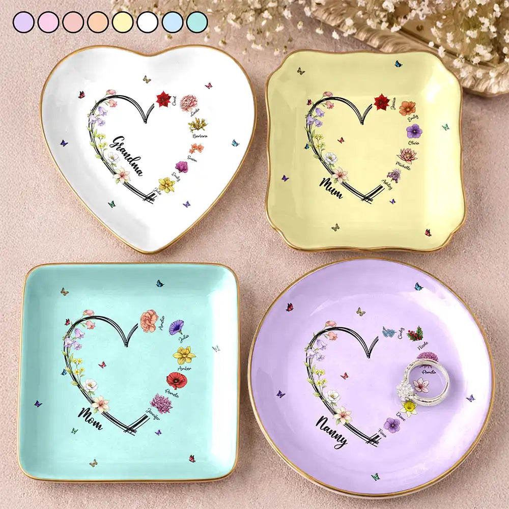 Gift For Mother, Grateful, Icon - Mom Grandma Sweetheart Birth Month Flower - Personalized Ring Dish