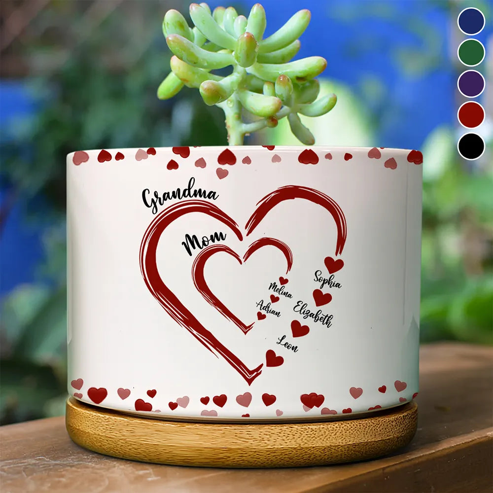 Gift For Mother, Gift For Grandma, Love - Mom Grandma Sweethearts - Personalized Ceramic Plant Pot