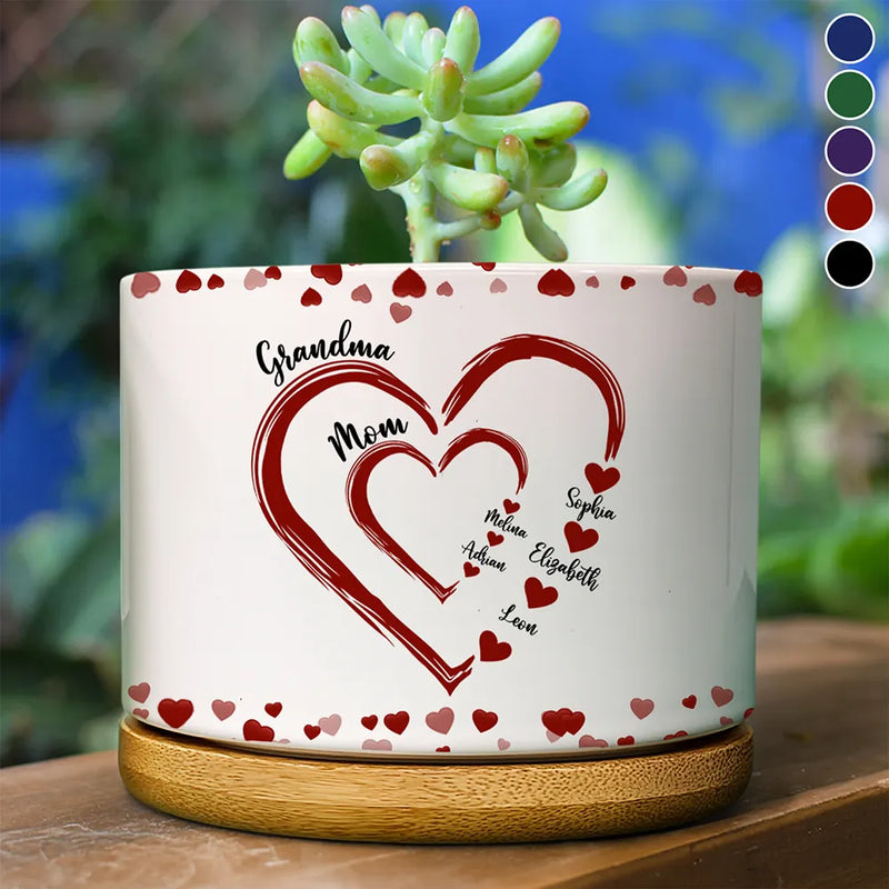 Gift For Mother, Gift For Grandma, Love - Mom Grandma Sweethearts - Personalized Ceramic Plant Pot