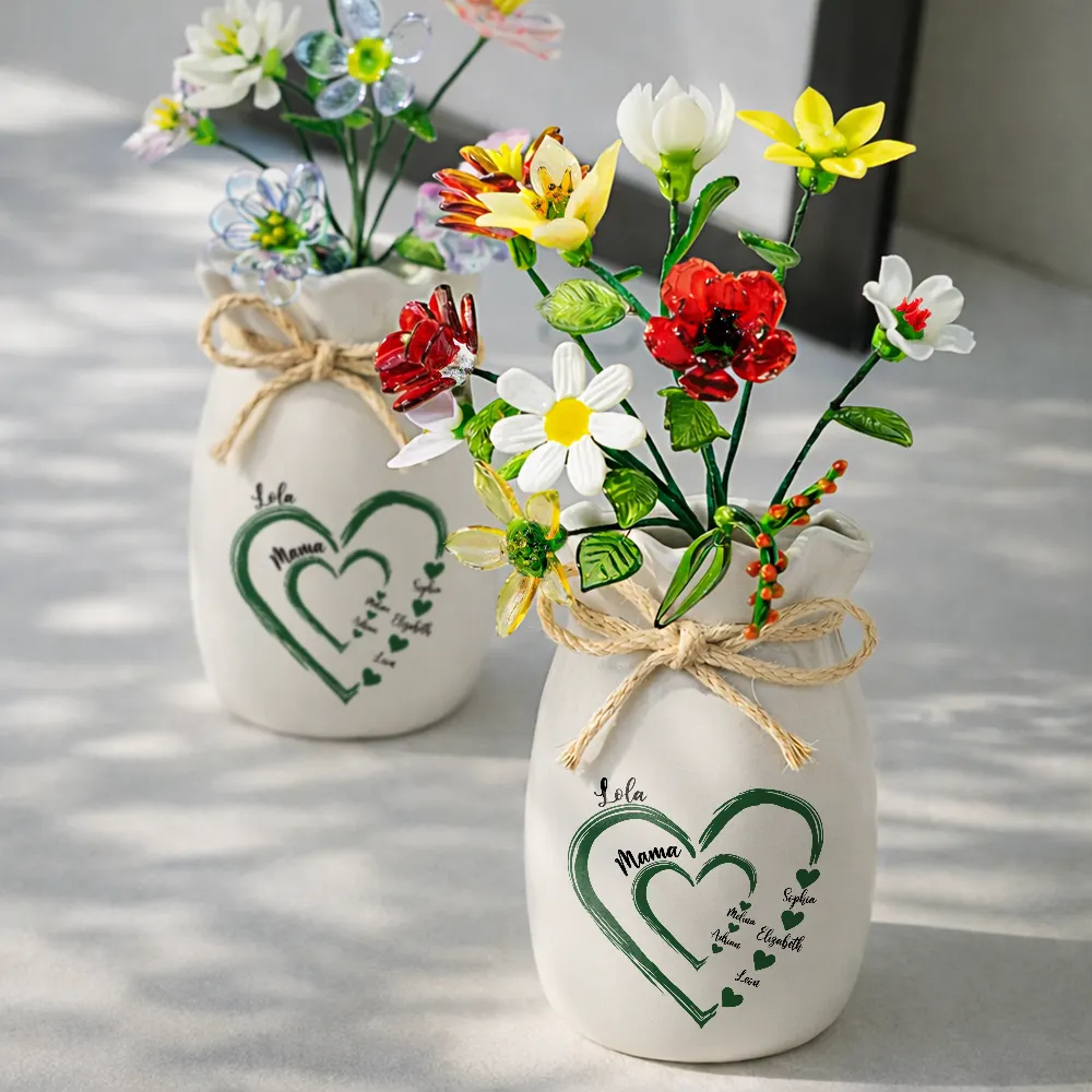 Gift For Grandma,Gift For Mother,Happy - Mom Grandma Sweethearts - Personalized Glass Birth Month Flower