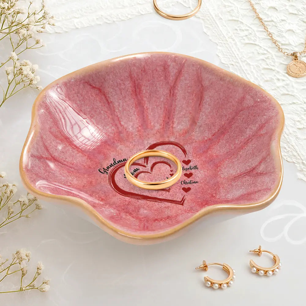 Happy, Gift For Mother, Gift For Grandma - Mom Grandma Sweethearts - Personalized Lotus Jewelry Dish