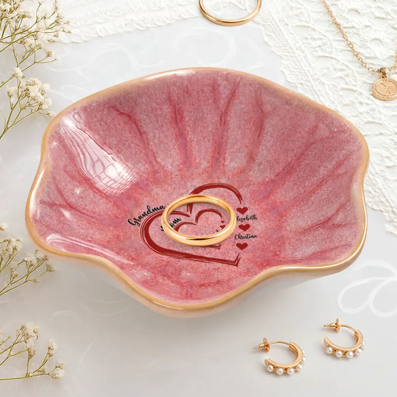Happy, Gift For Mother, Gift For Grandma - Mom Grandma Sweethearts - Personalized Lotus Jewelry Dish