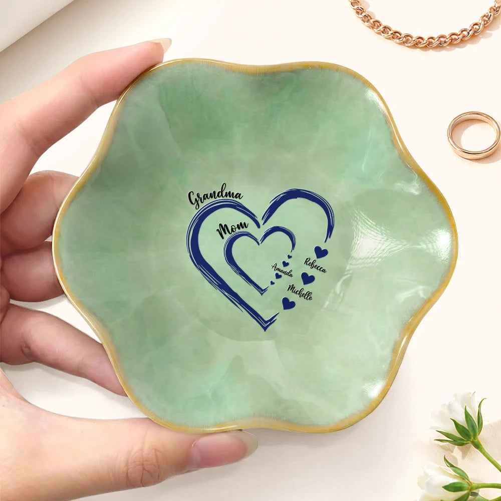 Happy, Gift For Mother, Gift For Grandma - Mom Grandma Sweethearts - Personalized Lotus Jewelry Dish