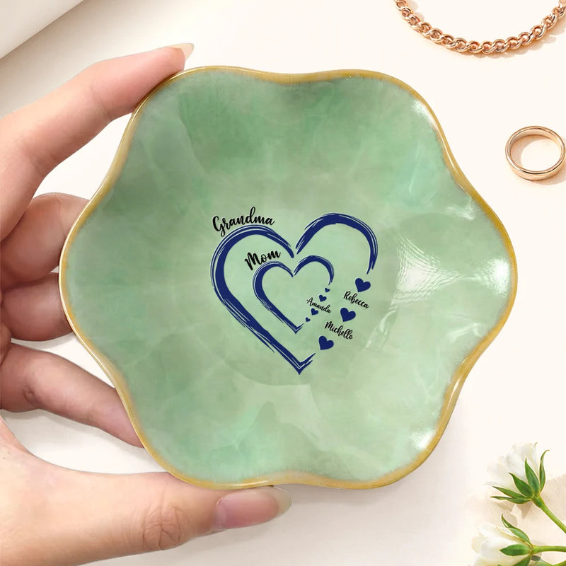 Happy, Gift For Mother, Gift For Grandma - Mom Grandma Sweethearts - Personalized Lotus Jewelry Dish