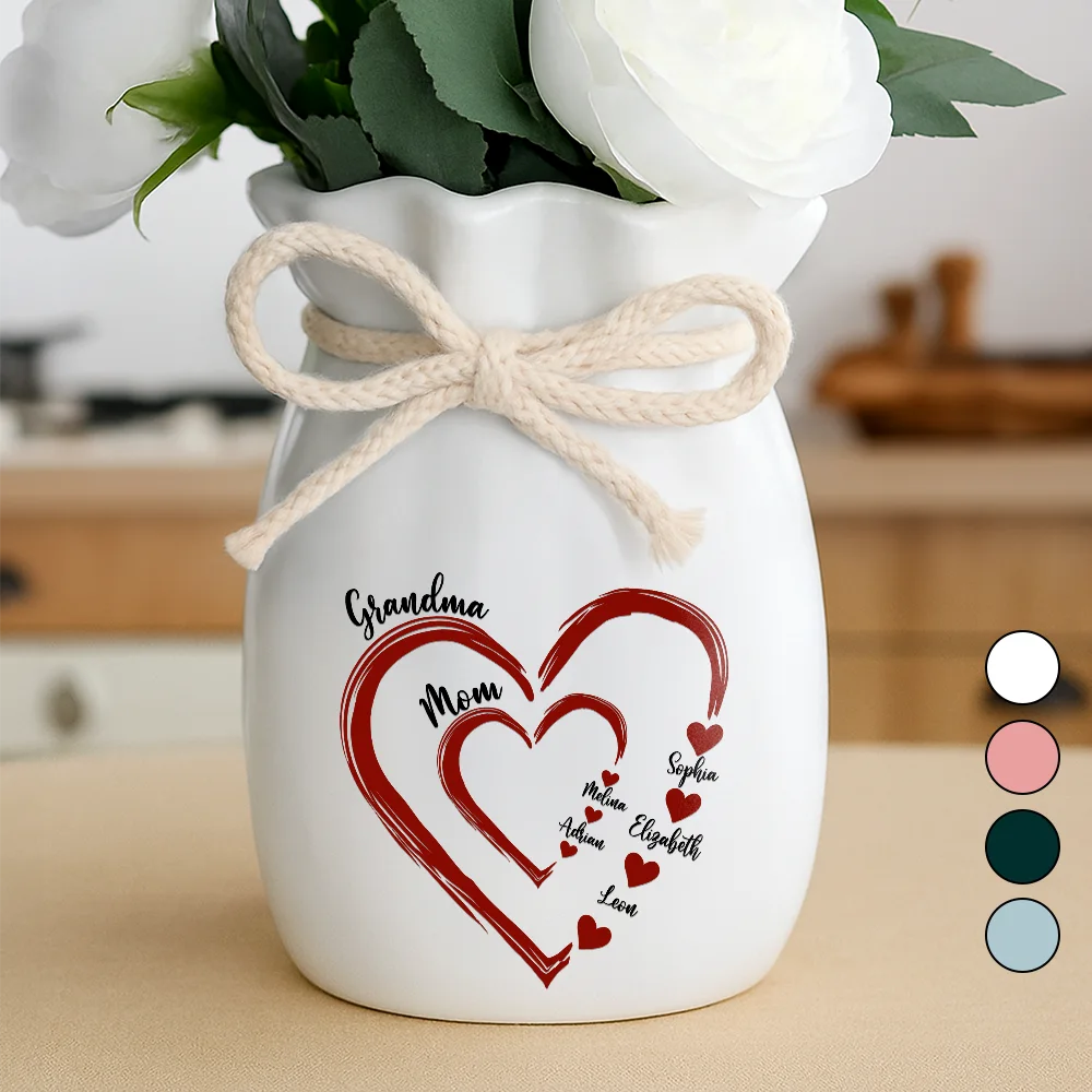 Mom Grandma Sweethearts - Personalized Ribbon Tie Flower Vase