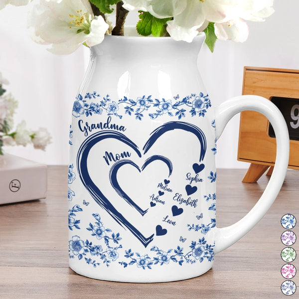 Gift For Wife,Gift For Mother,Gift For Grandma,Love - Mom Grandma Sweethearts Toile - Personalized Ceramic Flower Vase