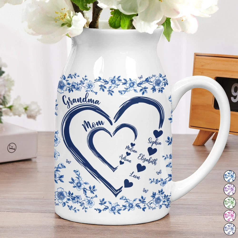 Gift For Wife,Gift For Mother,Gift For Grandma,Love - Mom Grandma Sweethearts Toile - Personalized Ceramic Flower Vase