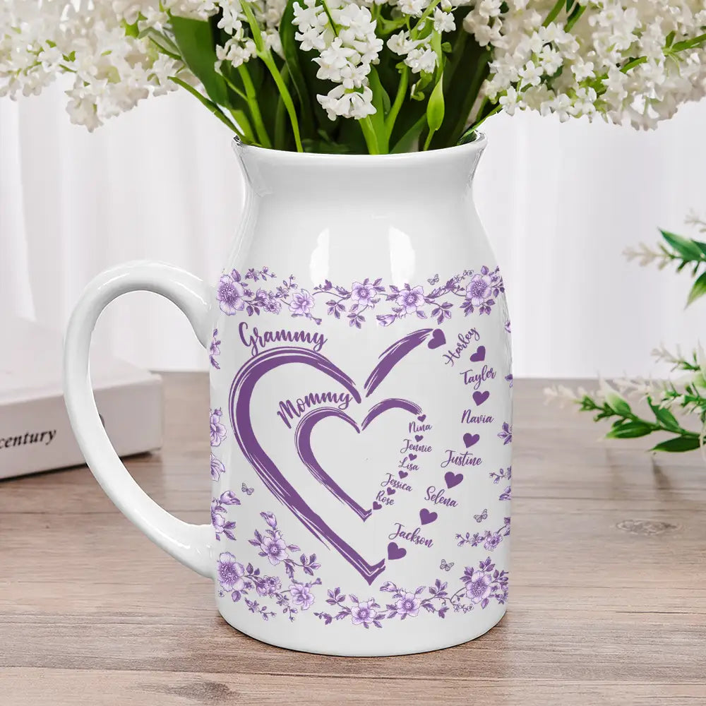 Gift For Wife,Gift For Mother,Gift For Grandma,Love - Mom Grandma Sweethearts Toile - Personalized Ceramic Flower Vase