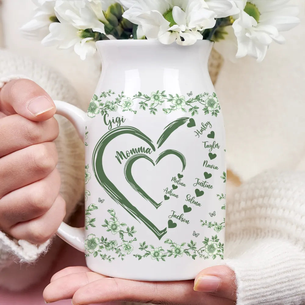 Gift For Wife,Gift For Mother,Gift For Grandma,Love - Mom Grandma Sweethearts Toile - Personalized Ceramic Flower Vase
