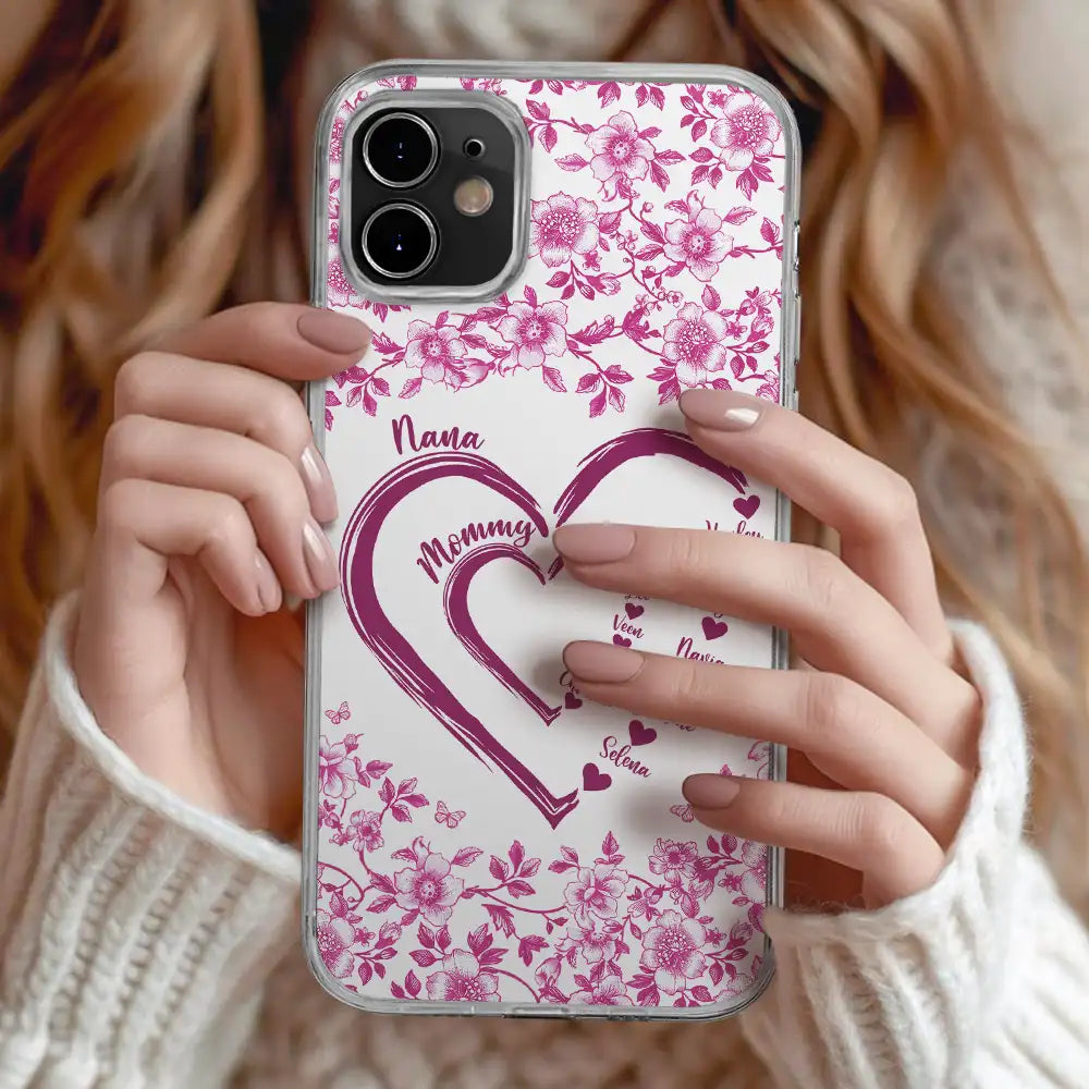 Gift For Wife,Gift For Mother,Gift For Grandma,Love,Family,Non-Eng,Icon - Mom Grandma Sweethearts Toile - Personalized Clear Phone Case