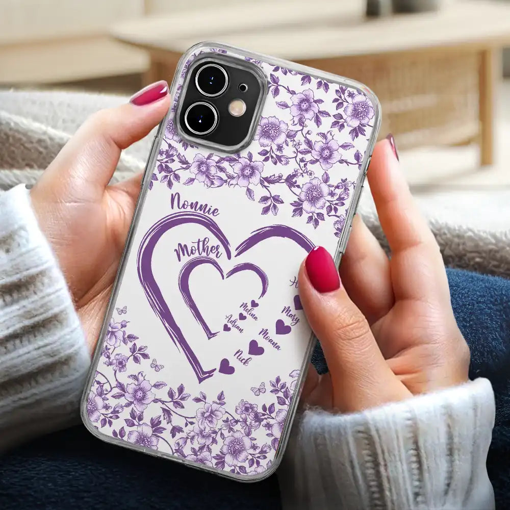 Gift For Wife,Gift For Mother,Gift For Grandma,Love,Family,Non-Eng,Icon - Mom Grandma Sweethearts Toile - Personalized Clear Phone Case
