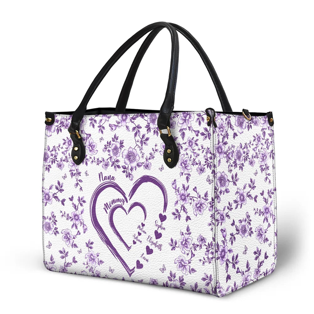 Gift For Wife,Gift For Mother,Gift For Grandma,Love,Family - Mom Grandma Sweethearts Toile - Personalized Leather Bag