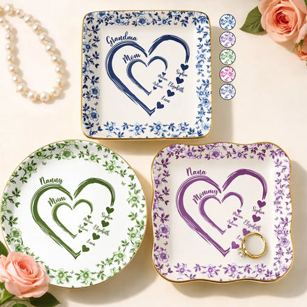 Mom Grandma Sweethearts Toile - Personalized Ring Dish