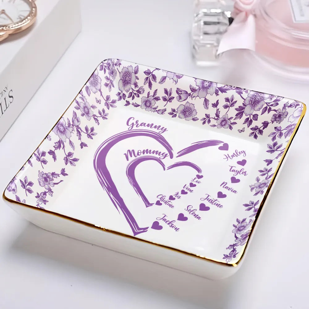 Gift For Wife,Gift For Mother,Gift For Grandma,Love - Mom Grandma Sweethearts Toile - Personalized Ring Dish