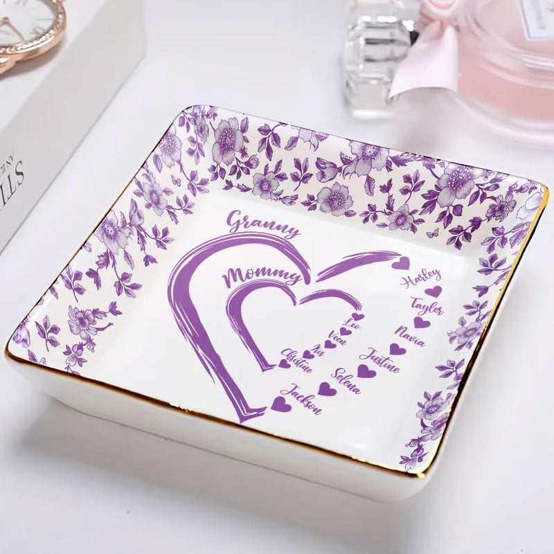 Gift For Wife,Gift For Mother,Gift For Grandma,Love - Mom Grandma Sweethearts Toile - Personalized Ring Dish