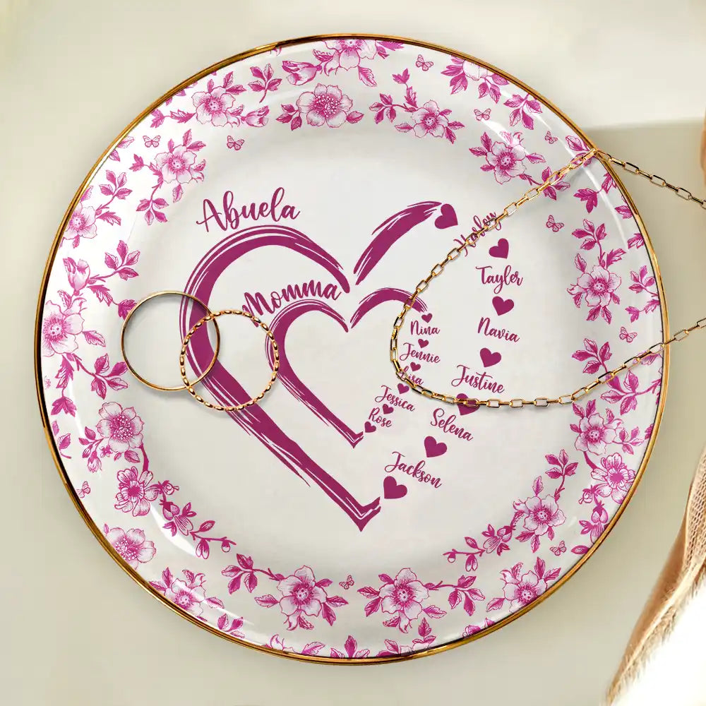 Gift For Wife,Gift For Mother,Gift For Grandma,Love - Mom Grandma Sweethearts Toile - Personalized Ring Dish