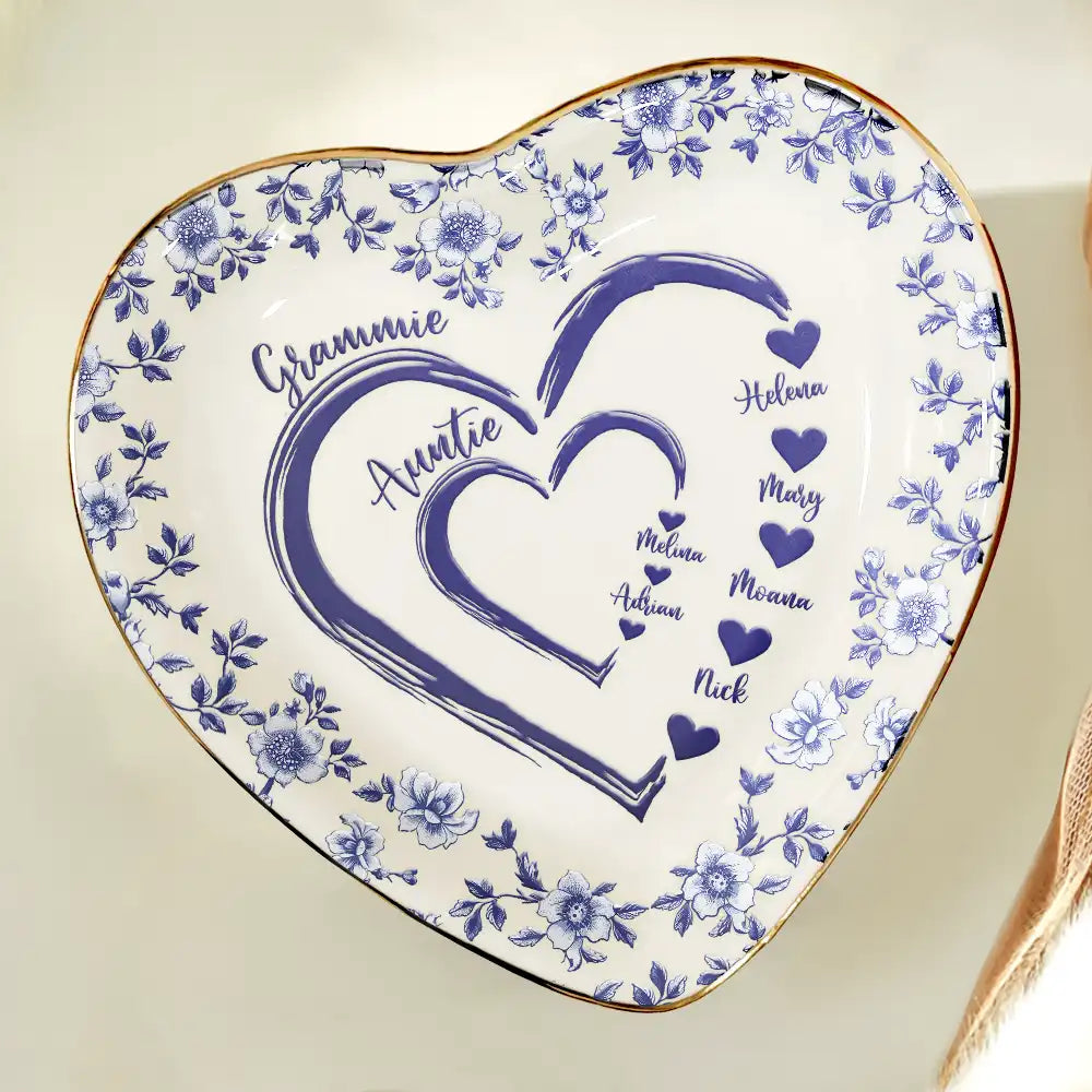 Gift For Wife,Gift For Mother,Gift For Grandma,Love - Mom Grandma Sweethearts Toile - Personalized Ring Dish