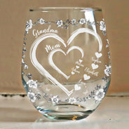 Gift For Wife,Gift For Mother,Gift For Grandma,Love,Family - Mom Grandma Sweethearts Toile - Personalized Stemless Wine Glass