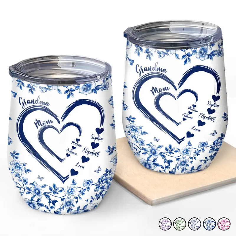 Gift For Wife,Gift For Mother,Gift For Grandma,Love,Family - Mom Grandma Sweethearts Toile - Personalized Wine Tumbler