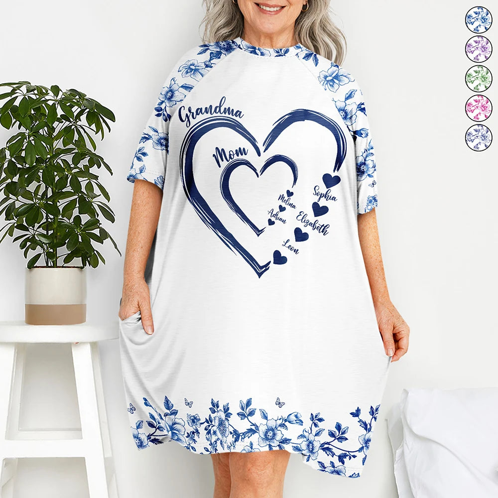 Mom Grandma Sweethearts Toile - Personalized Women's Sleep Tee