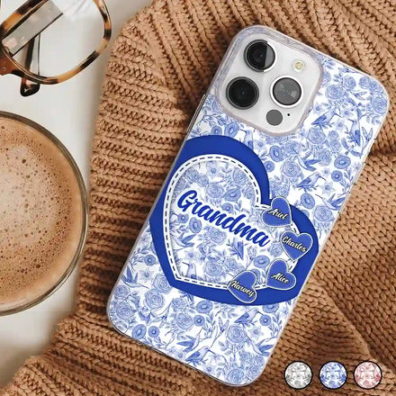 Mom Grandma Sweethearts Toile De Jouy Pattern - Personalized Clear Phone Case