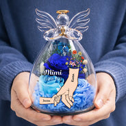 Gift For Grandma,Grandma - Grandkids,Happy - Mom Grandma We Love You - Personalized Flower In Glass Angel Figurine