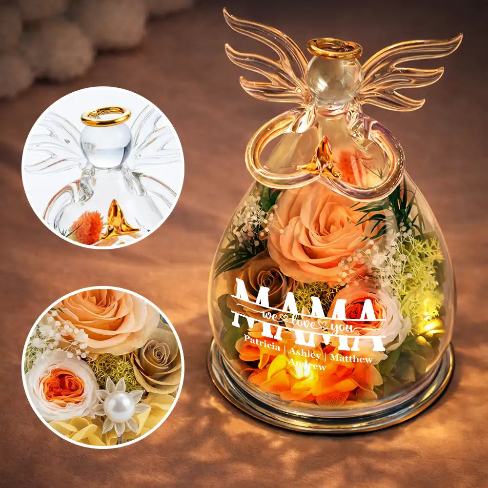 Icon,Top Market,Gift For Mother,Gift For Grandma,Top Market,Happy - Mom Grandma Flower We Love You - Personalized Flower In Glass Angel Figurine