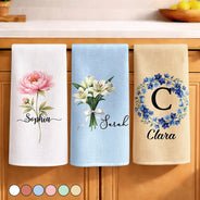 Gift For Wife,Gift For Yourself,Gift For Women,Gift For Mother,Gift For Aunt,Gift For Grandma,Gift For Bestie,Gift For Sisters,Happy - Mom Grandma Women Kitchen Birth Flower - Personalized Kitchen Towel