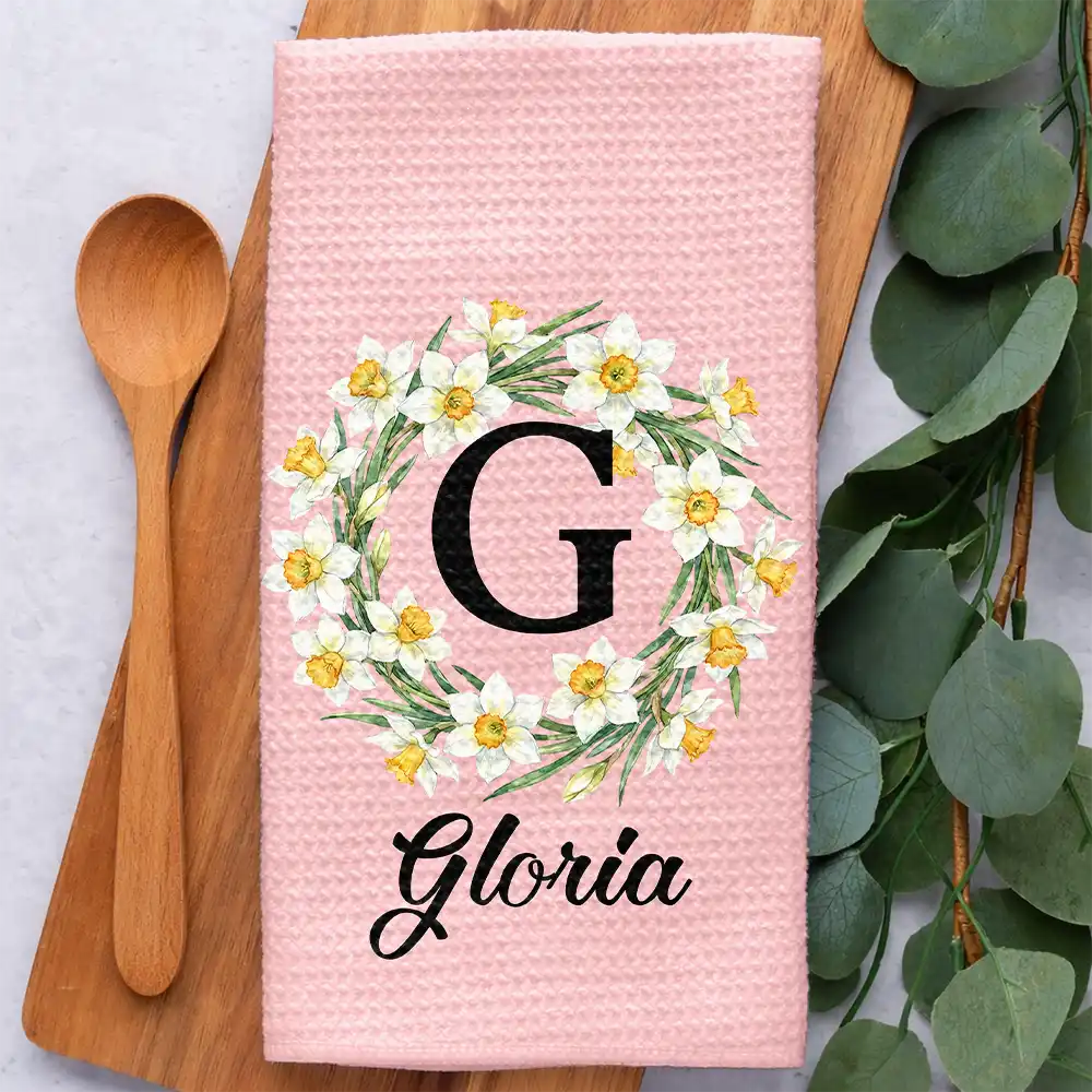 Gift For Wife,Gift For Yourself,Gift For Women,Gift For Mother,Gift For Aunt,Gift For Grandma,Gift For Bestie,Gift For Sisters,Happy - Mom Grandma Women Kitchen Birth Flower - Personalized Kitchen Towel