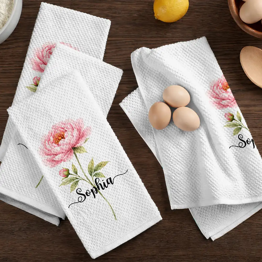 Gift For Wife,Gift For Yourself,Gift For Women,Gift For Mother,Gift For Aunt,Gift For Grandma,Gift For Bestie,Gift For Sisters,Happy - Mom Grandma Women Kitchen Birth Flower - Personalized Kitchen Towel