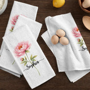 Gift For Wife,Gift For Yourself,Gift For Women,Gift For Mother,Gift For Aunt,Gift For Grandma,Gift For Bestie,Gift For Sisters,Happy - Mom Grandma Women Kitchen Birth Flower - Personalized Kitchen Towel