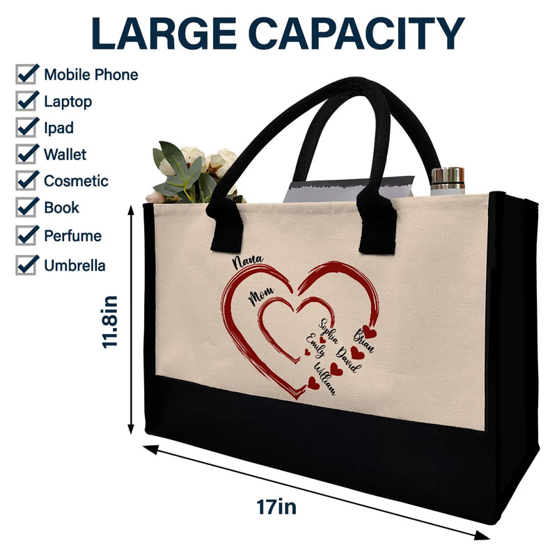 Gift For Wife,Gift For Mother,Gift For Grandma,Happy - Mom Mum Grandma Sweethearts - Personalized Canvas Tote Bag