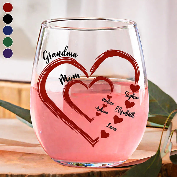 Gift For Wife,Gift For Mother,Gift For Grandma,Happy - Mom Mum Grandma Sweethearts - Personalized Stemless Wine Glass