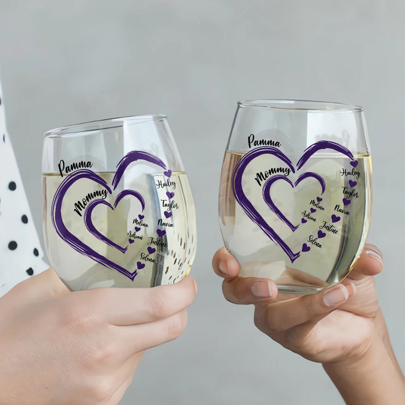 Gift For Wife,Gift For Mother,Gift For Grandma,Happy - Mom Mum Grandma Sweethearts - Personalized Stemless Wine Glass