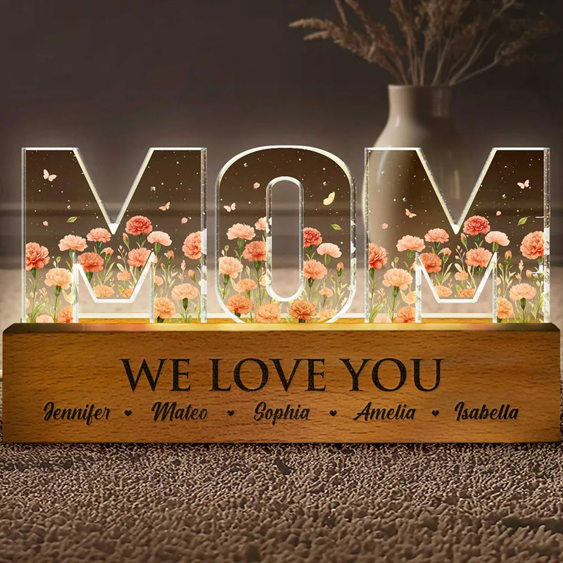 Gift For Mother, Mom - Children, Happy - Mom We Love You Birth Month Flower - Personalized Custom Shaped LED Light
