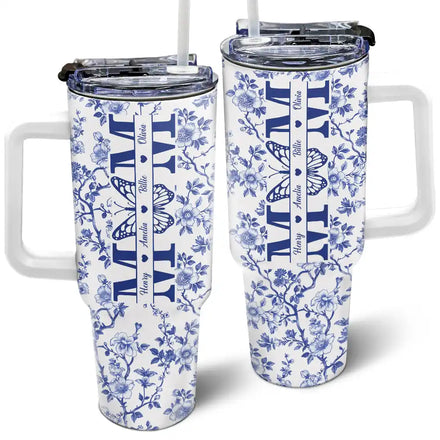 Mom We Love You Toile De Jouy Pattern - Personalized 40oz Tumbler With Straw