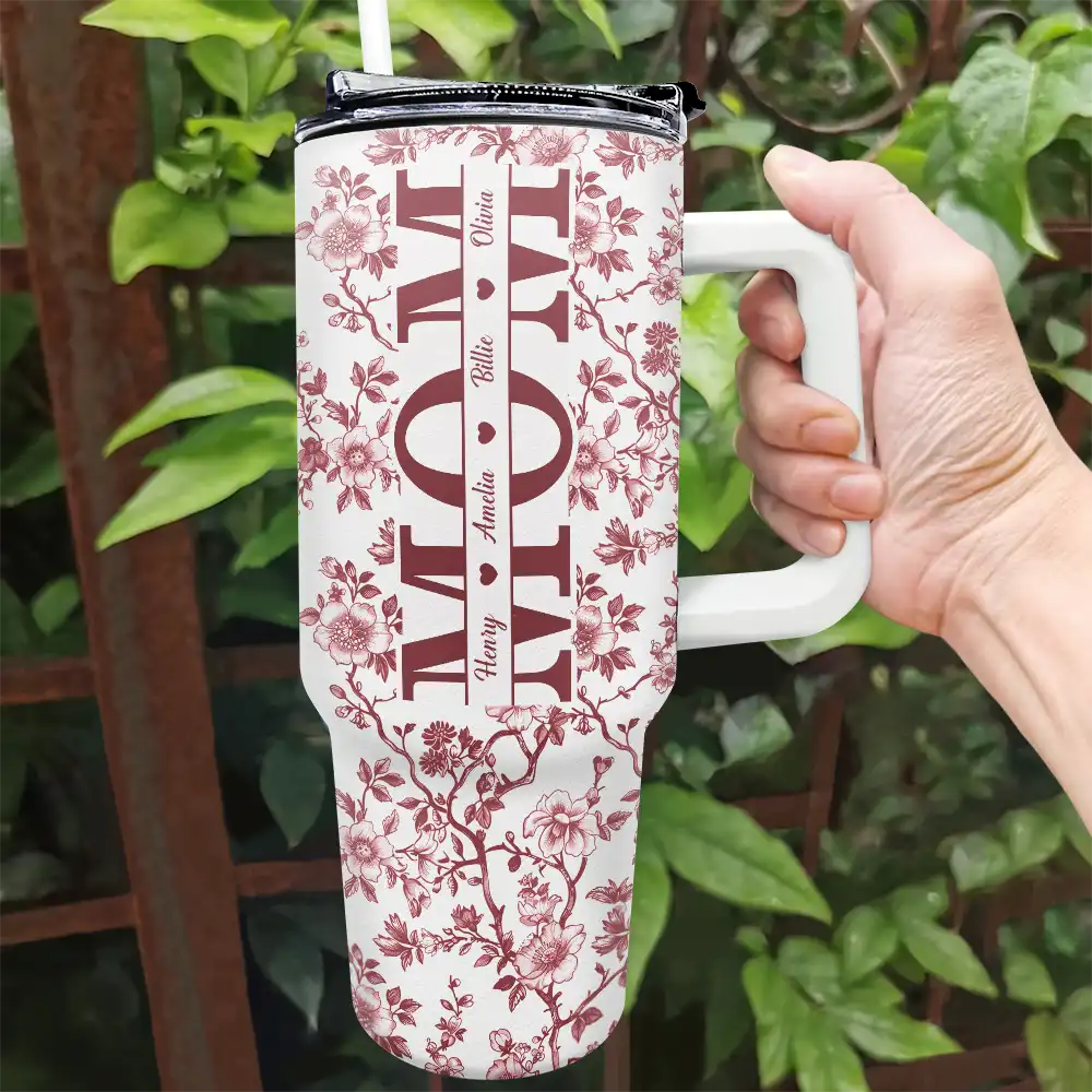 Gift For Mother, Gift For Grandma, Happy - Mom We Love You Toile De Jouy Pattern - Personalized 40oz Tumbler With Straw