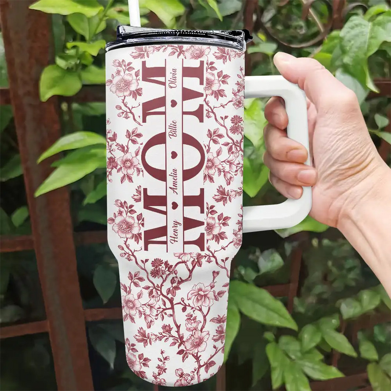 Gift For Mother, Gift For Grandma, Happy - Mom We Love You Toile De Jouy Pattern - Personalized 40oz Tumbler With Straw