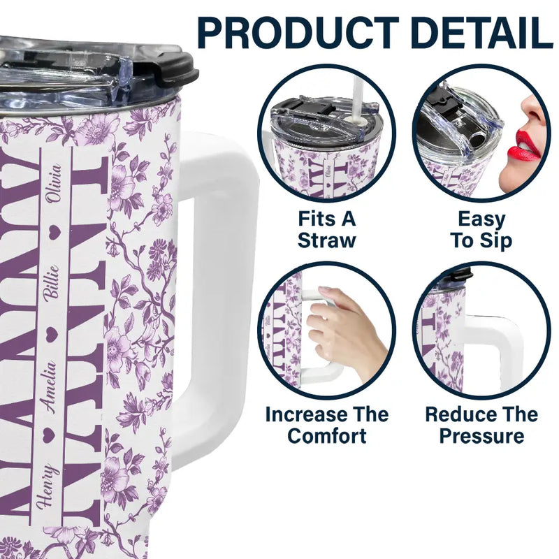 Gift For Mother, Gift For Grandma, Happy - Mom We Love You Toile De Jouy Pattern - Personalized 40oz Tumbler With Straw
