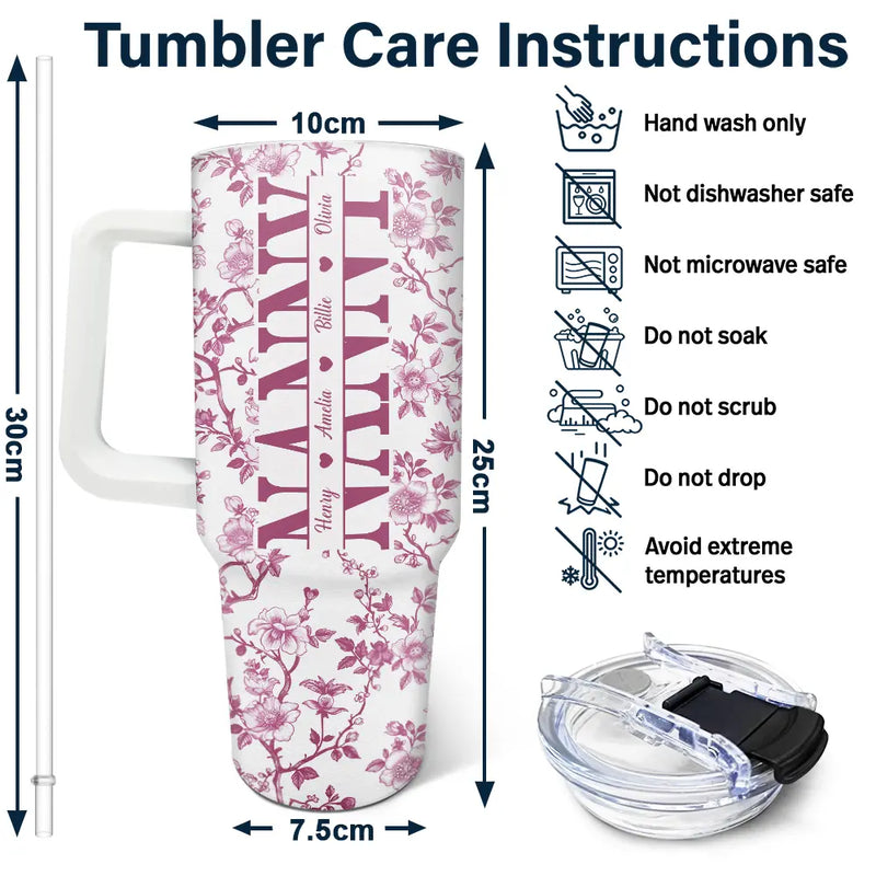 Gift For Mother, Gift For Grandma, Happy - Mom We Love You Toile De Jouy Pattern - Personalized 40oz Tumbler With Straw