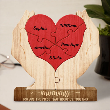 Mom You Are The Piece That Hold Us Together - Personalized Custom Shaped Wooden Puzzle