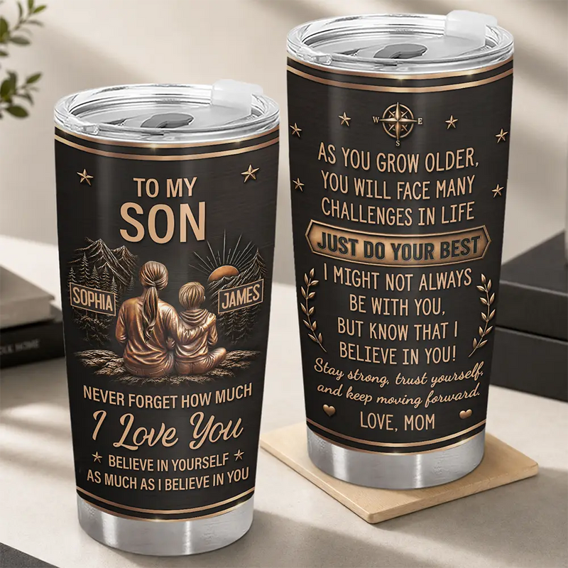 Gift For Children,Inspirational,Gift For Daughter,Vector - Mom & Daughter Son Just Do Your Best - Personalized Tumbler