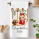 Gift For Wife,Gift For Yourself,Gift For Women,Gift For Mother,Gift For Aunt,Gift For Grandma,Happy,Cooking,Baking,Non-Eng,Vector - Mom Grandma Kitchen Dog Cat - Personalized Kitchen Towel