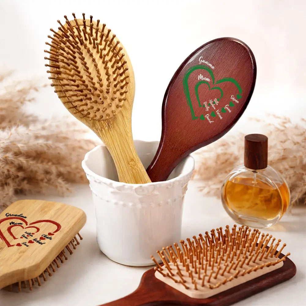 Happy,Gift For Wife,Gift For Women,Gift For Mother,Gift For Grandma - Mom's Grandma's Sweethearts - Personalized Wooden Hair Brush