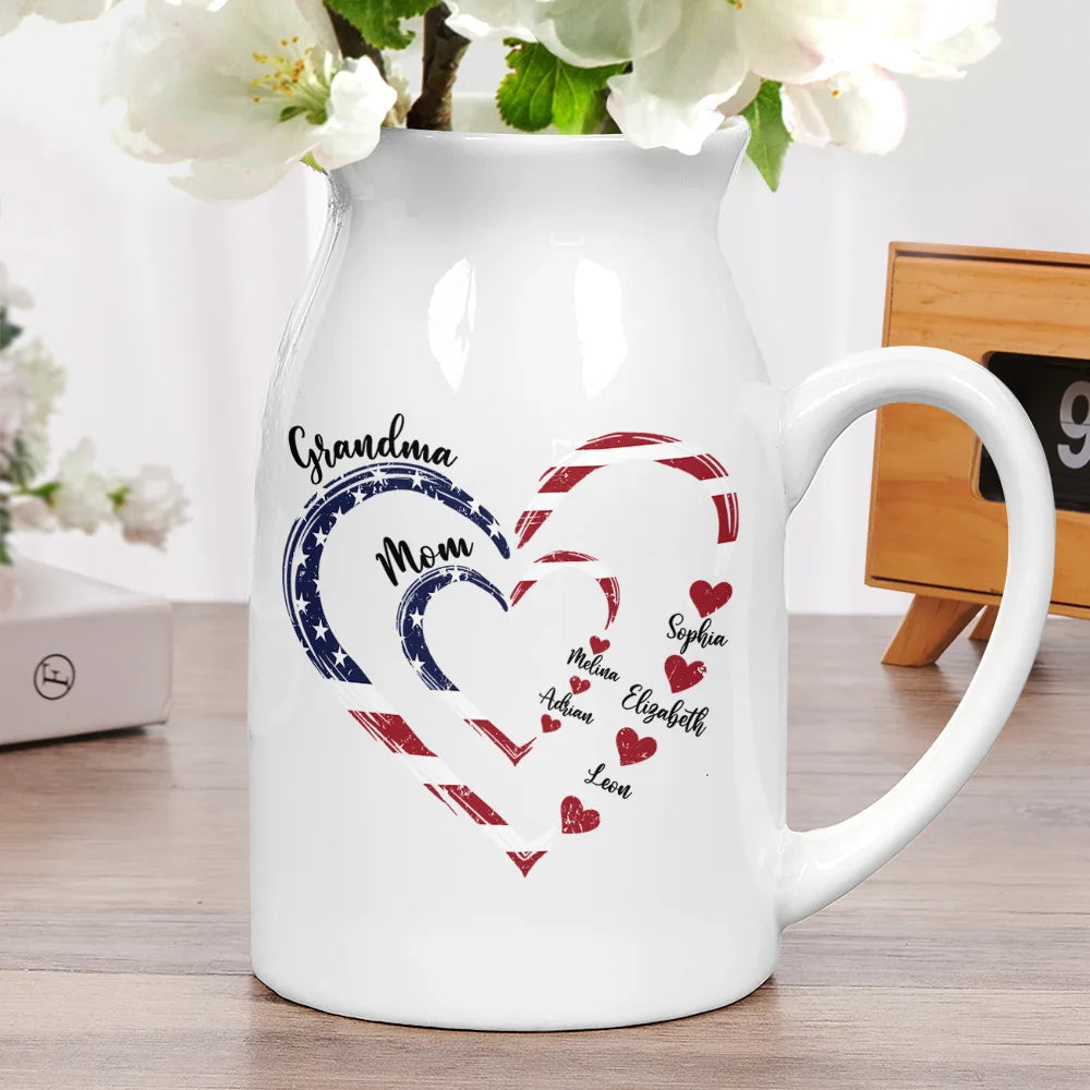 Gift For Mother, Gift For Grandma, Love, Gift For Wife, Independence Day - Mom's Grandma's Sweethearts Independence Day - Personalized Ceramic Flower Vase