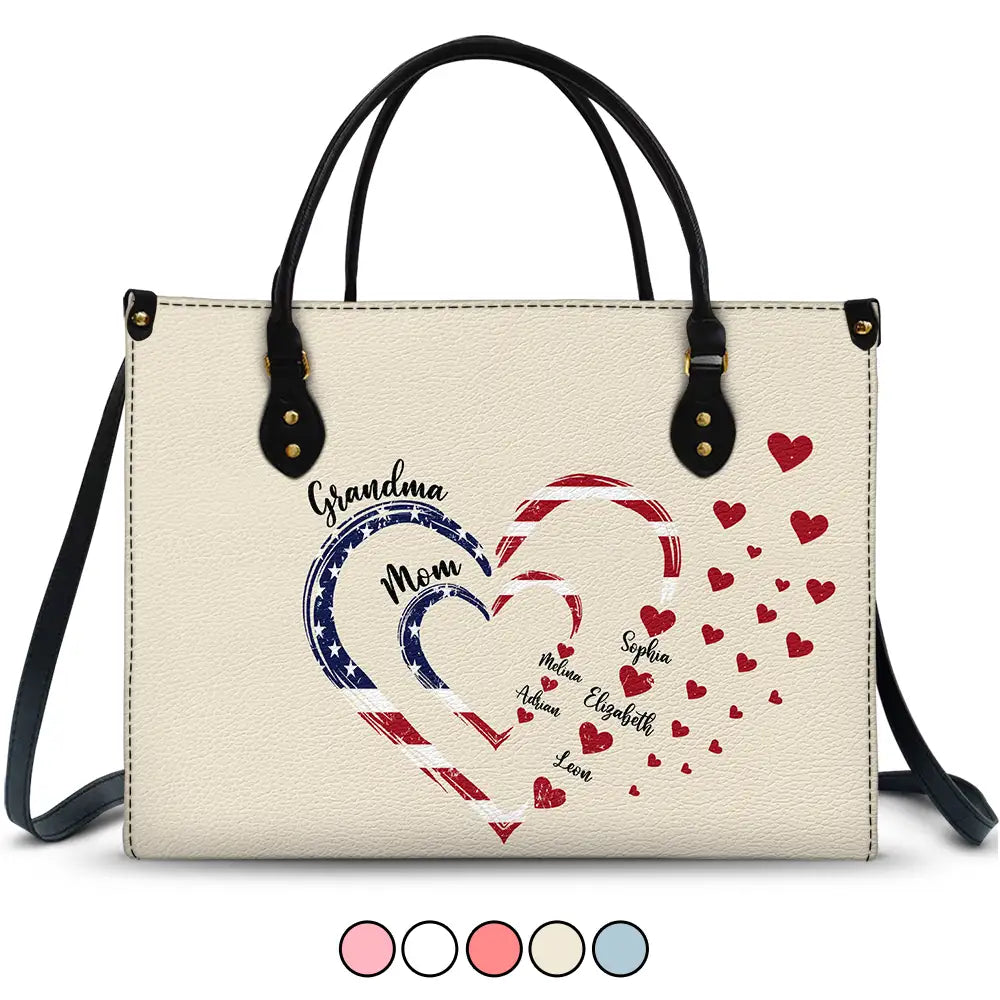 Gift For Mother,Gift For Grandma,Love,Gift For Wife,Independence Day - Mom's Grandma's Sweethearts Independence Day - Personalized Leather Bag