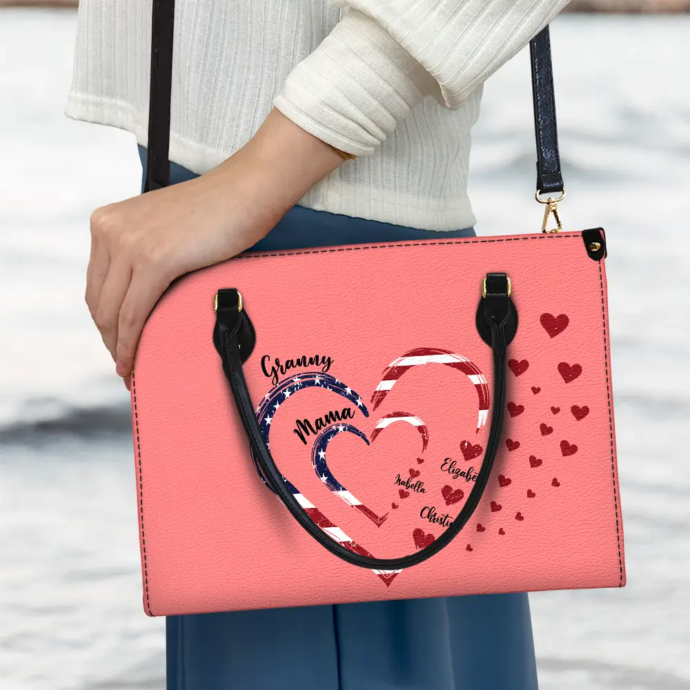 Gift For Mother,Gift For Grandma,Love,Gift For Wife,Independence Day - Mom's Grandma's Sweethearts Independence Day - Personalized Leather Bag