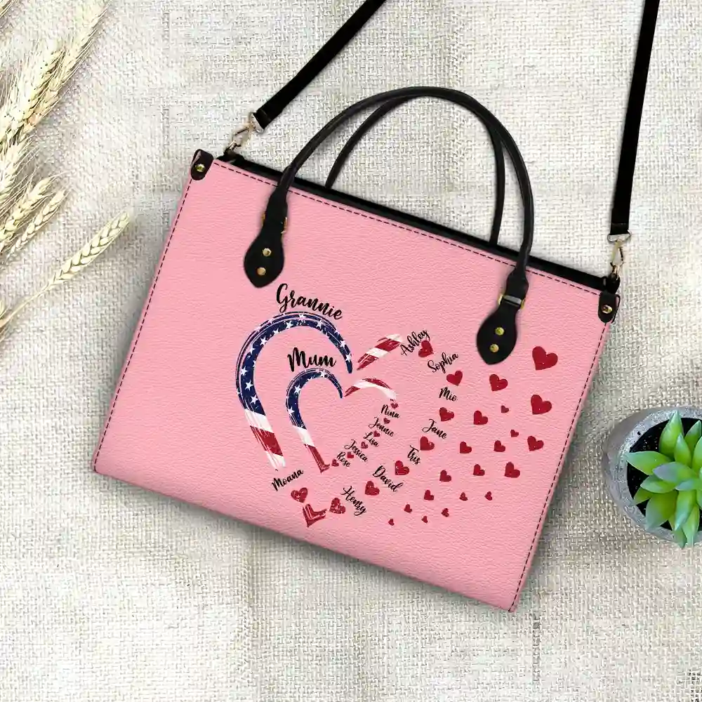 Gift For Mother,Gift For Grandma,Love,Gift For Wife,Independence Day - Mom's Grandma's Sweethearts Independence Day - Personalized Leather Bag